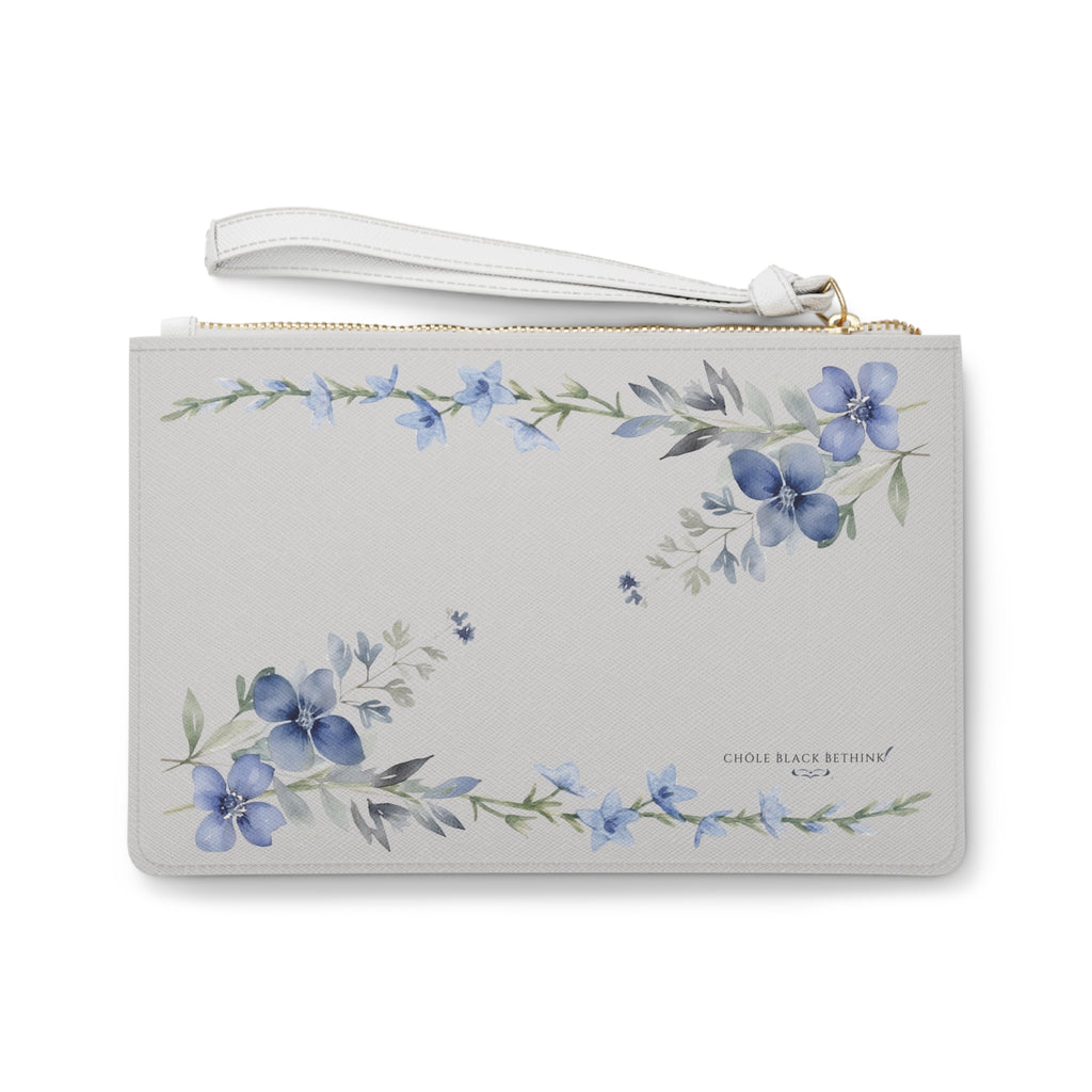 Floral Wristlet Clutch — Blue Watercolor Bouquet Purse