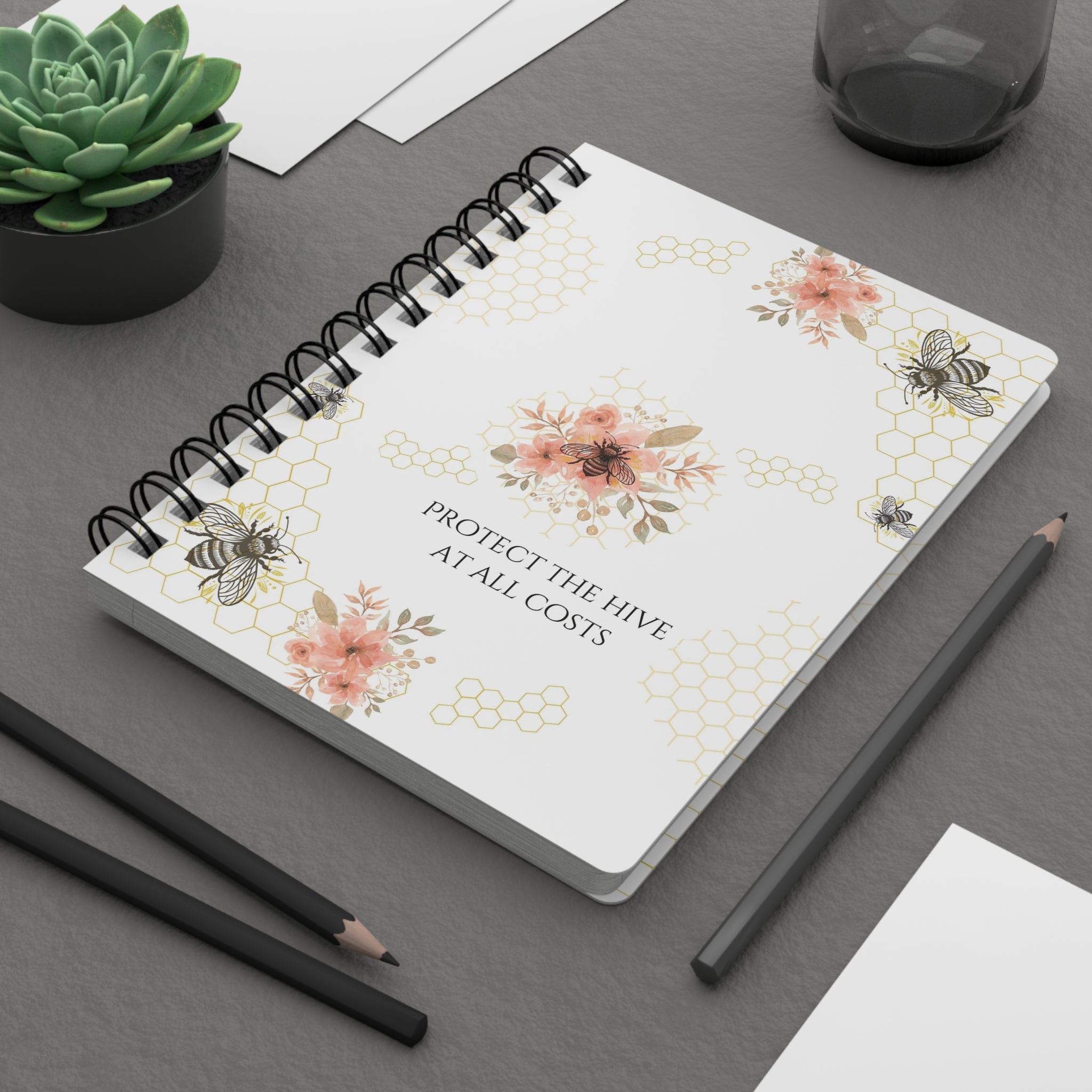 Protect the Hive – Floral Honeycomb Spiral Journal