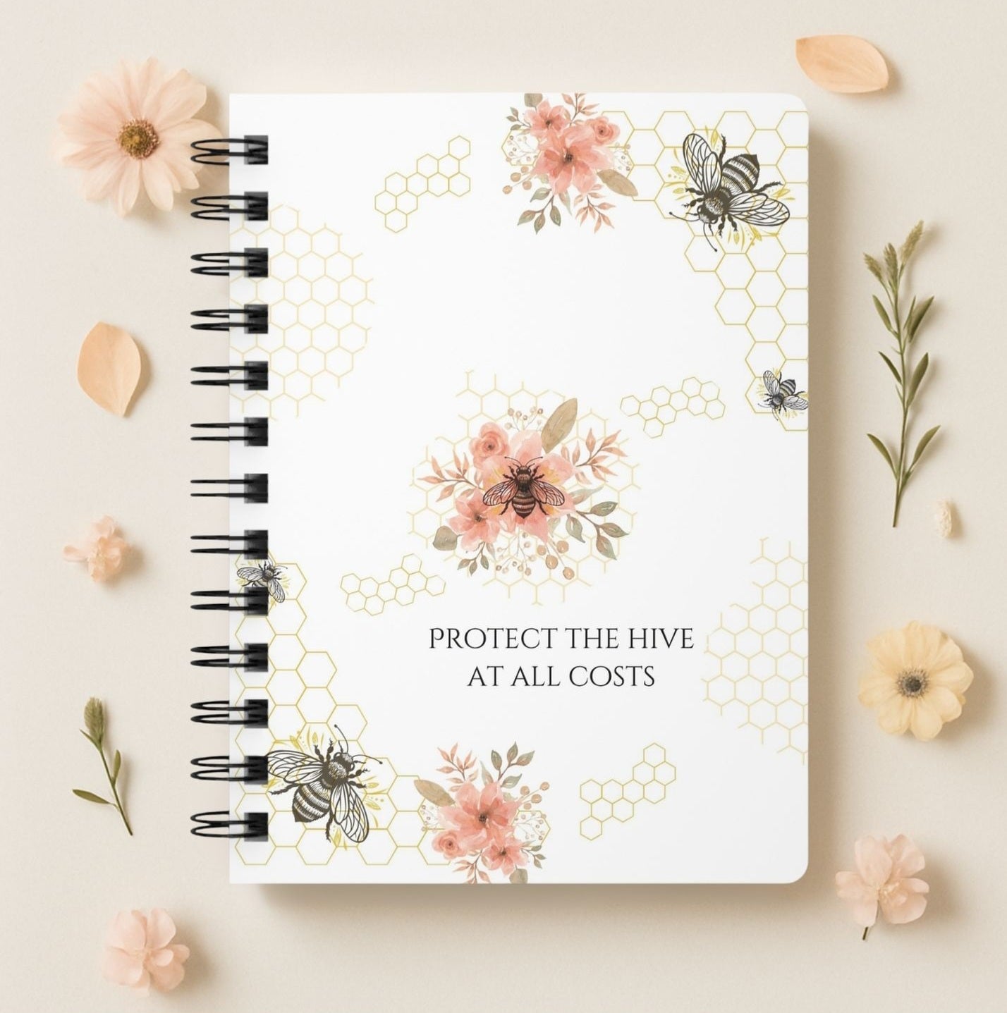 Protect the Hive – Floral Honeycomb Spiral Journal
