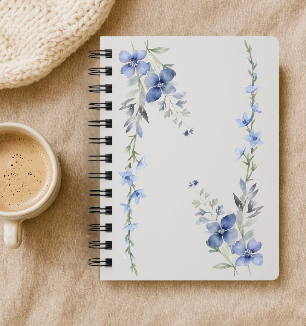 Petal Wash In Bloom - Blue Floral Spiral Journal