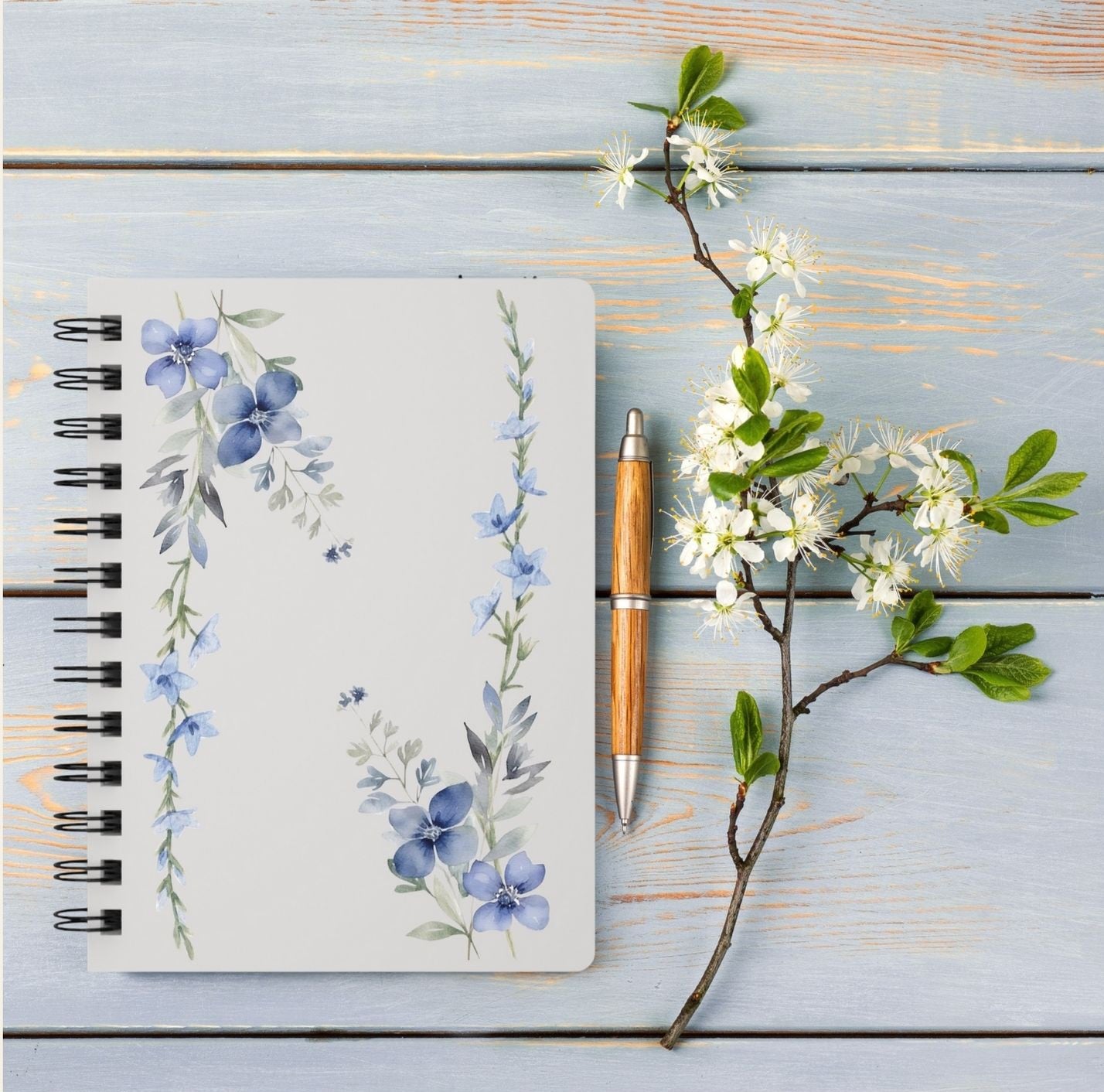 Petal Wash In Bloom - Blue Floral Spiral Journal