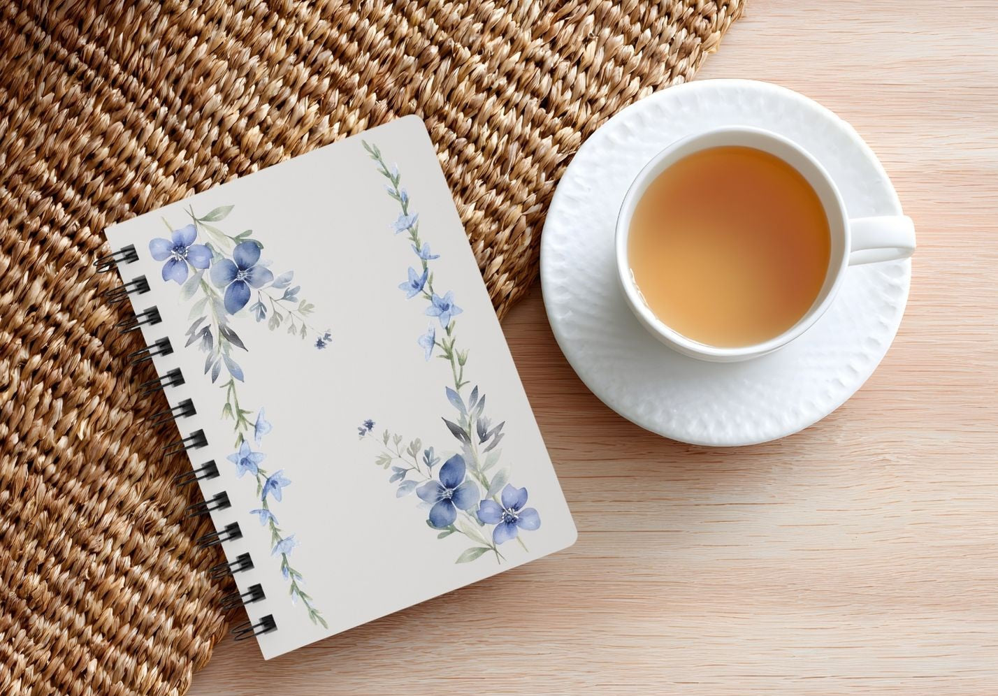 Petal Wash In Bloom - Blue Floral Spiral Journal