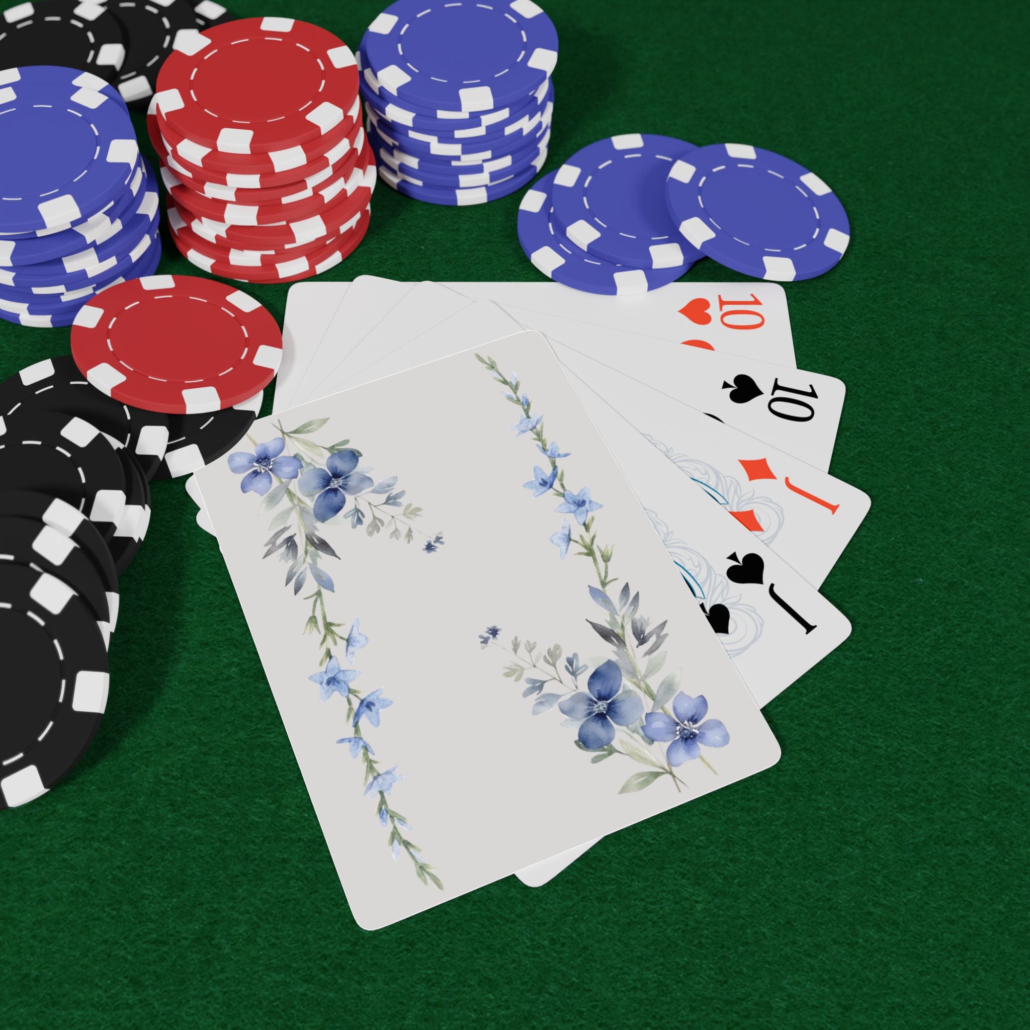 Blue Floral Playing Cards — Elegant Botanical Card Deck