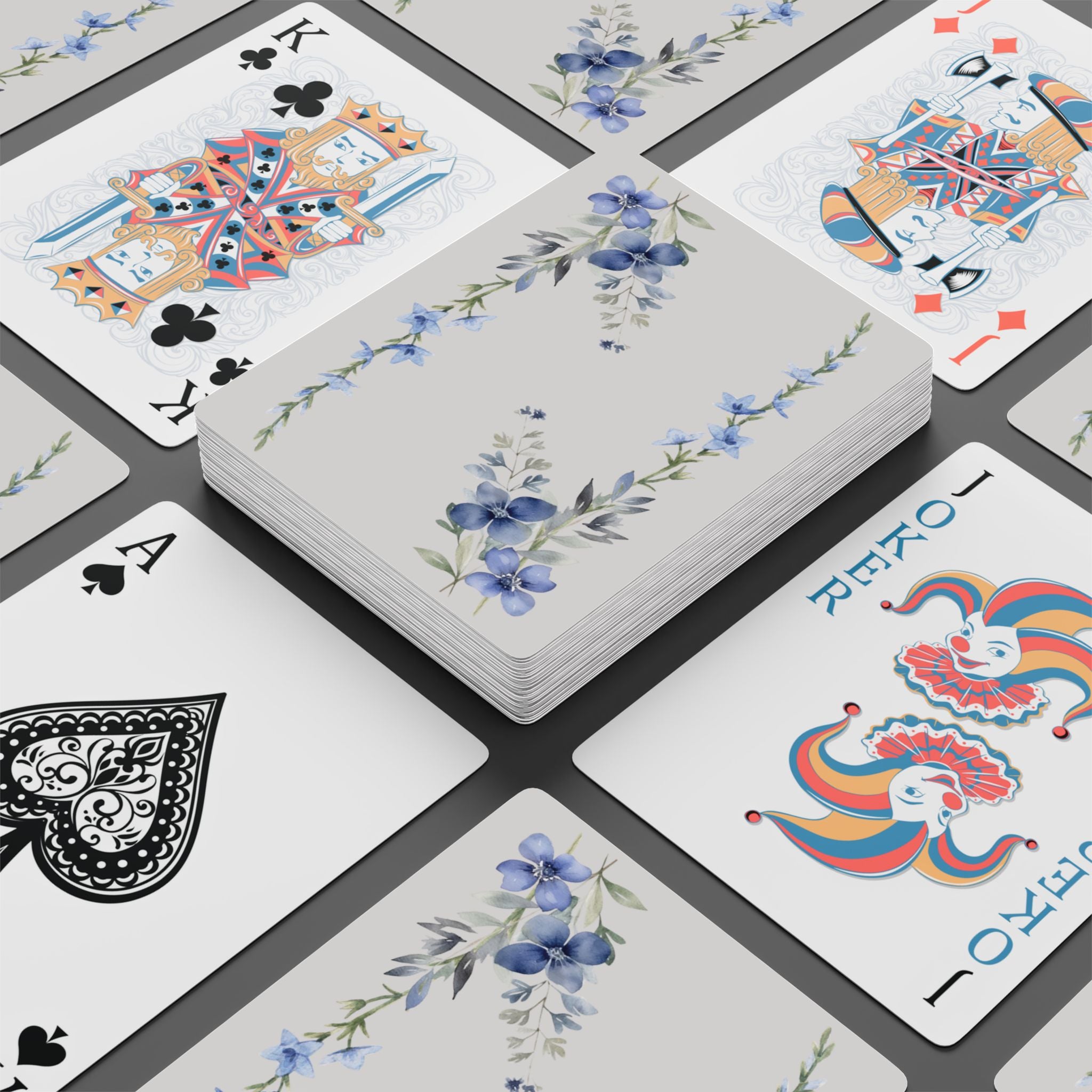 Blue Floral Playing Cards — Elegant Botanical Card Deck